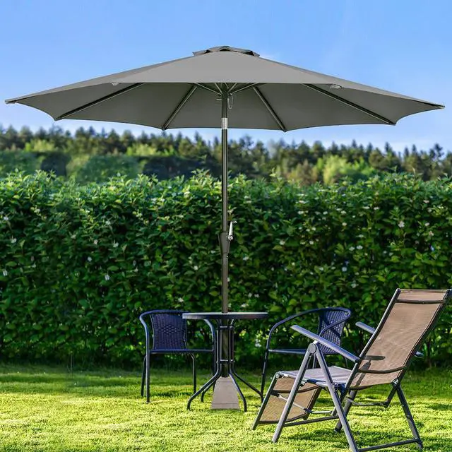 Alt view image 2 of 6 - 9 Ft Patio Umbrella Outdoor Market Patio Umbrellas With Steel Pole, Push Button Tilt, Easy Crank Lift (9 FT, Cooling gray)