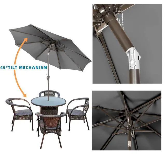 Alt view image 4 of 6 - 9 Ft Patio Umbrella Outdoor Market Patio Umbrellas With Steel Pole, Push Button Tilt, Easy Crank Lift (9 FT, Cooling gray)