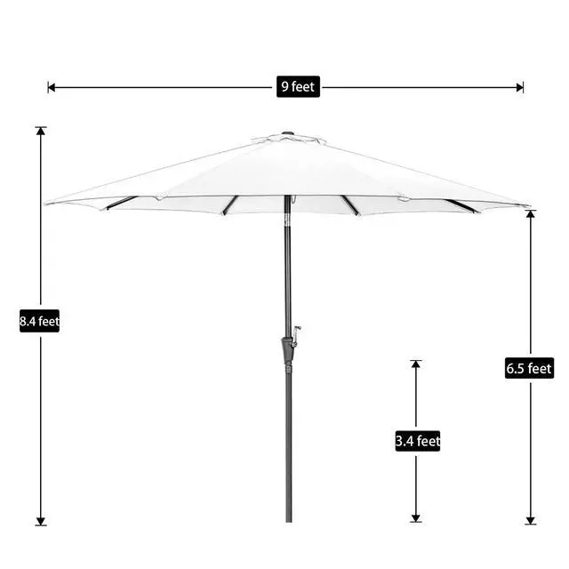Alt view image 6 of 6 - 9 Ft Patio Umbrella Outdoor Market Patio Umbrellas With Steel Pole, Push Button Tilt, Easy Crank Lift (9 FT, Cooling gray)