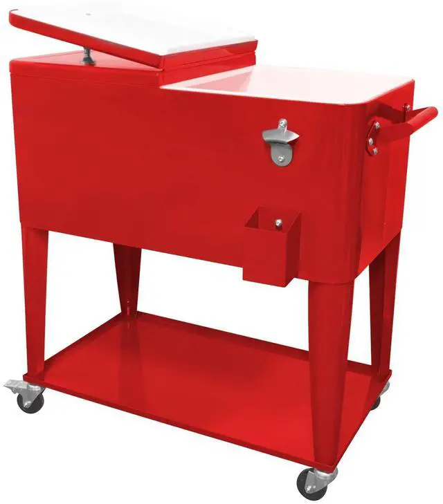 Main image of Rolling Cooler Cart Ice Chest for Outdoor Patio Deck Party Portable Bar Cold Drink Beverage Cart, Backyard Cooler Trolley on Wheels with Shelf,80 Quart Cooling Bins, Bottle Opener