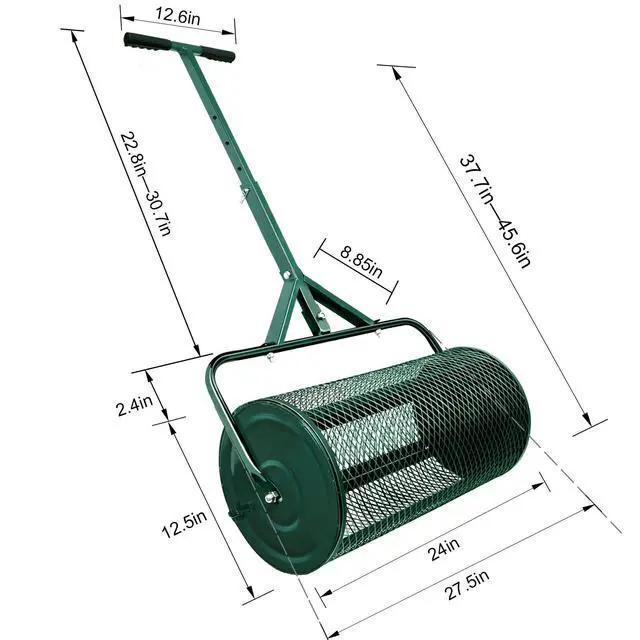 Alt view image 2 of 6 - 24 in Compost Spreader for Lawn Garden Yard Upgraded Hook Shaped Handle Moss Durable Lightweight for Planting, Seeding (Green/24 in/T-Style)
