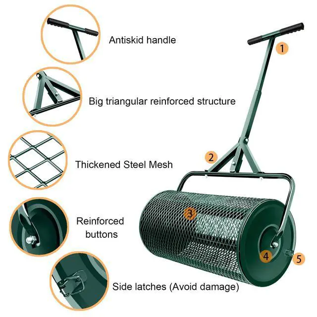 Alt view image 5 of 6 - 24 in Compost Spreader for Lawn Garden Yard Upgraded Hook Shaped Handle Moss Durable Lightweight for Planting, Seeding (Green/24 in/T-Style)