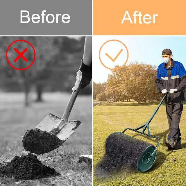 Alt view image 6 of 6 - 24 in Compost Spreader for Lawn Garden Yard Upgraded Hook Shaped Handle Moss Durable Lightweight for Planting, Seeding (Green/24 in/T-Style)