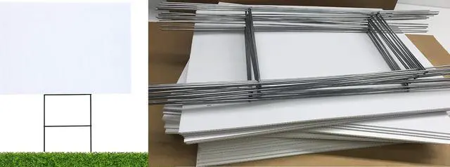Main image of Yard Signs 20 White Signs 18''x24'' x 4mm Corrugated Plastic & 20 Double H-Frame Stake 10''x30'' 9 Gauge Galvanized Wire Yard Sign Stake