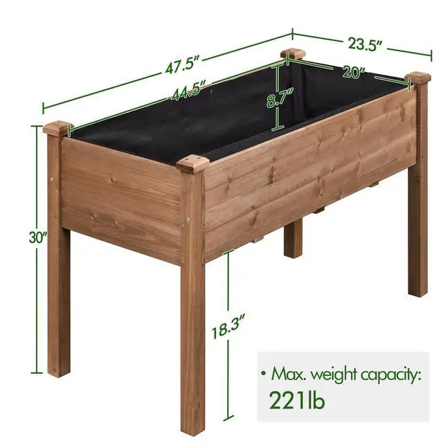 Alt view image 3 of 6 - Wooden Garden Planter Boxes 48 X 23 X 30in Elevated Raised Garden Bed Outdoor with Legs Wooden Gardening Box for Flower/Vegetable/Herb/Tomato/Backyard/Patio, 1pc