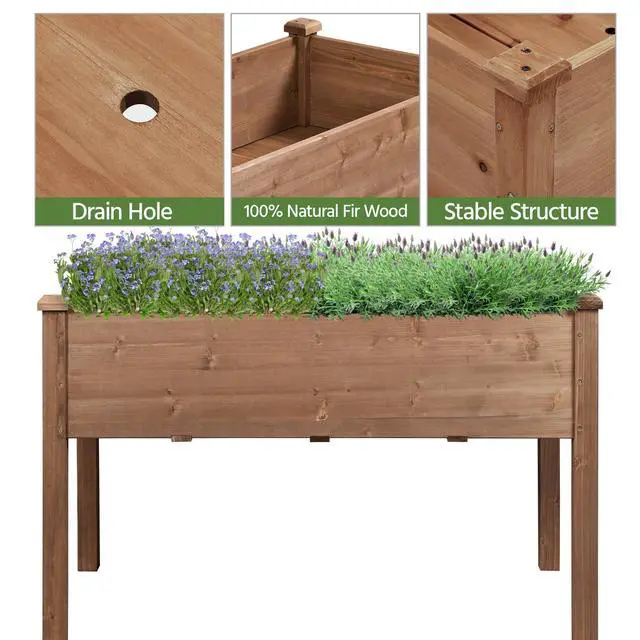 Alt view image 4 of 6 - Wooden Garden Planter Boxes 48 X 23 X 30in Elevated Raised Garden Bed Outdoor with Legs Wooden Gardening Box for Flower/Vegetable/Herb/Tomato/Backyard/Patio, 1pc