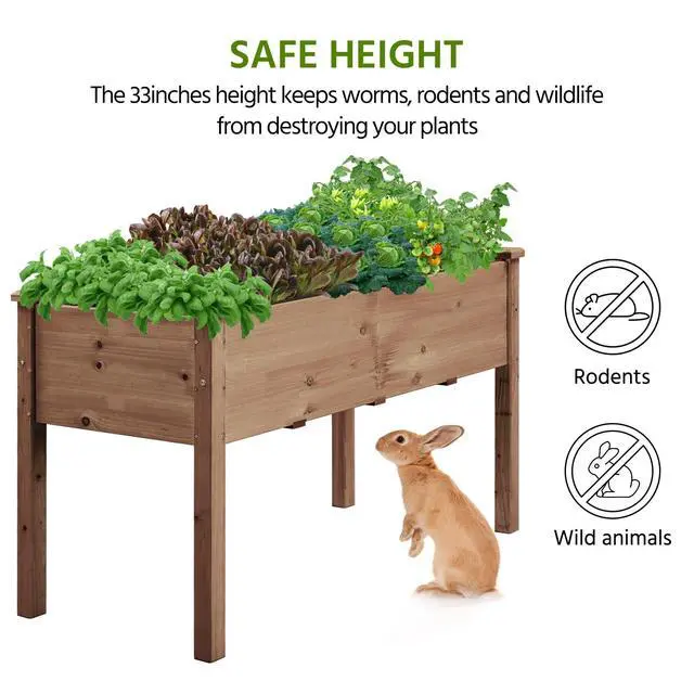 Alt view image 5 of 6 - Wooden Garden Planter Boxes 48 X 23 X 30in Elevated Raised Garden Bed Outdoor with Legs Wooden Gardening Box for Flower/Vegetable/Herb/Tomato/Backyard/Patio, 1pc