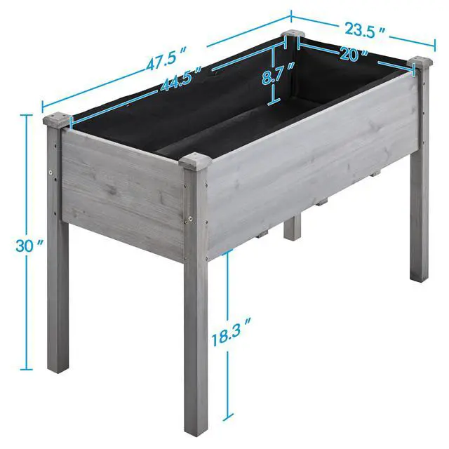 Alt view image 2 of 6 - Elevated Planter Bed Outdoor, Wooden Raised Garden Bed, Rectangle Raised Bed with Stable Structure Wooden Garden Box Standing Planter for Garden/Patio/Backyard/Outdoor
