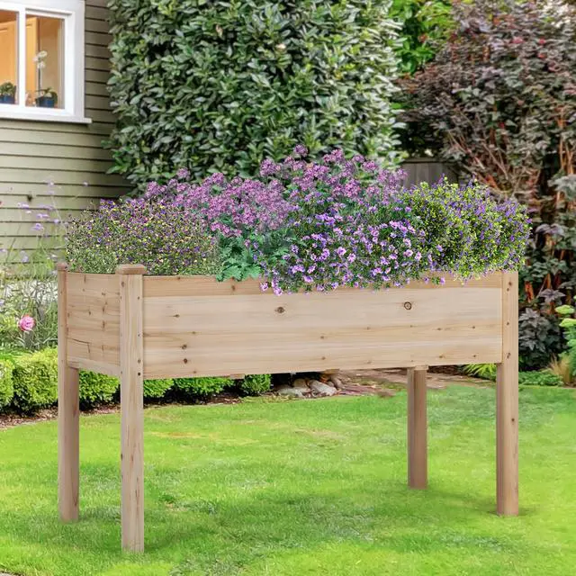 Alt view image 2 of 6 - Wooden Garden Planter Boxes 48 X 23 X 30in Elevated Raised Garden Bed Outdoor with Legs Wooden Gardening Box for Flower/Vegetable/Herb/Tomato/Backyard/Patio