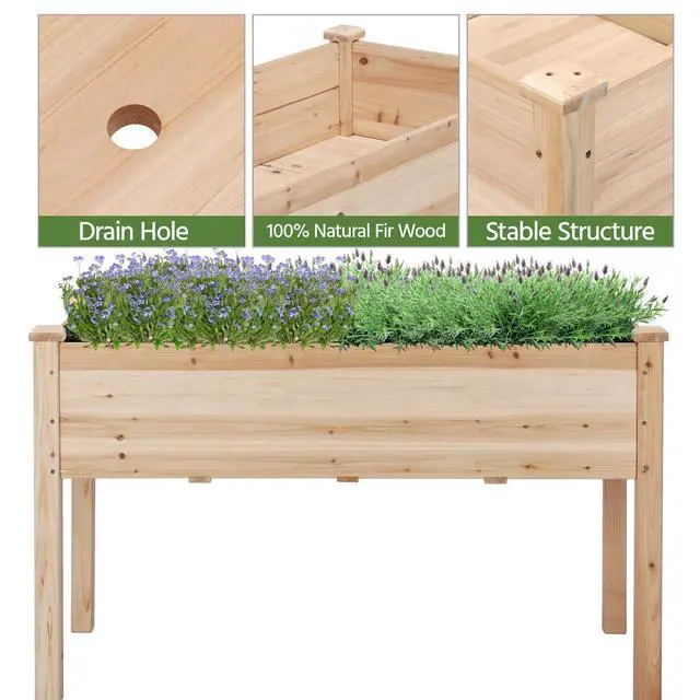 Alt view image 4 of 6 - Wooden Garden Planter Boxes 48 X 23 X 30in Elevated Raised Garden Bed Outdoor with Legs Wooden Gardening Box for Flower/Vegetable/Herb/Tomato/Backyard/Patio