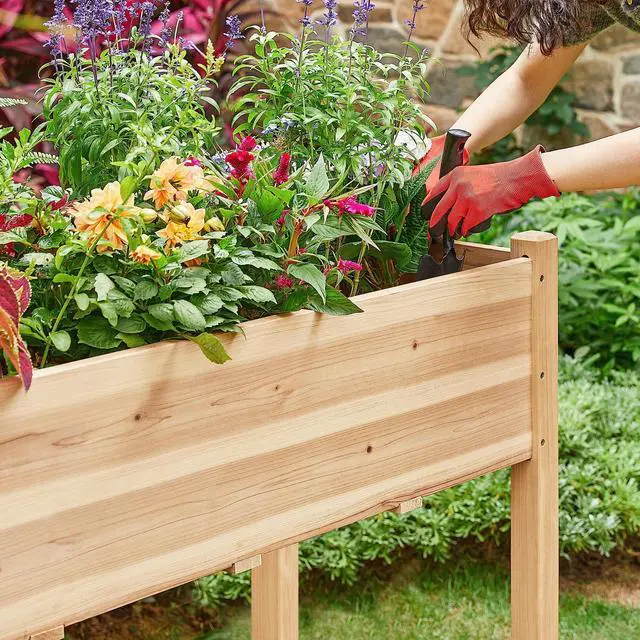 Alt view image 6 of 6 - Wooden Garden Planter Boxes 48 X 23 X 30in Elevated Raised Garden Bed Outdoor with Legs Wooden Gardening Box for Flower/Vegetable/Herb/Tomato/Backyard/Patio