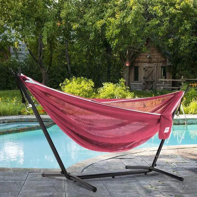 Alt view image 2 of 5 - C9MESH-45 Hammock with Stand, Rose and Celeste