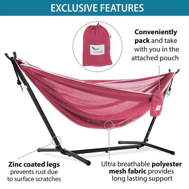 Alt view image 5 of 5 - C9MESH-45 Hammock with Stand, Rose and Celeste