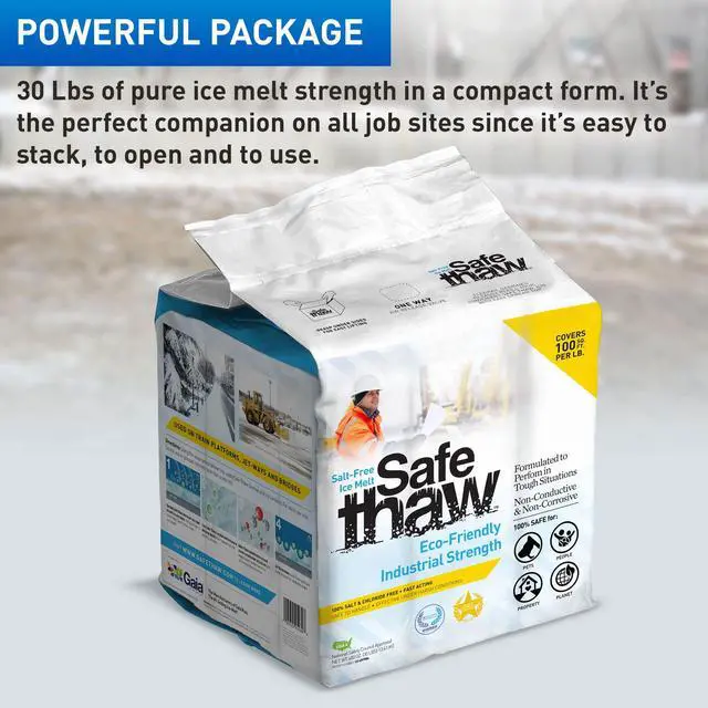 Alt view image 3 of 6 - Safe Thaw Industrial Strength Ice Melt, Salt- and Chloride-Free Deicer, 30 lbs Bag - Heavy-Duty Outdoor Snow Melter for Driveway, Concrete, Road, Sidewalk, and Commercial Use