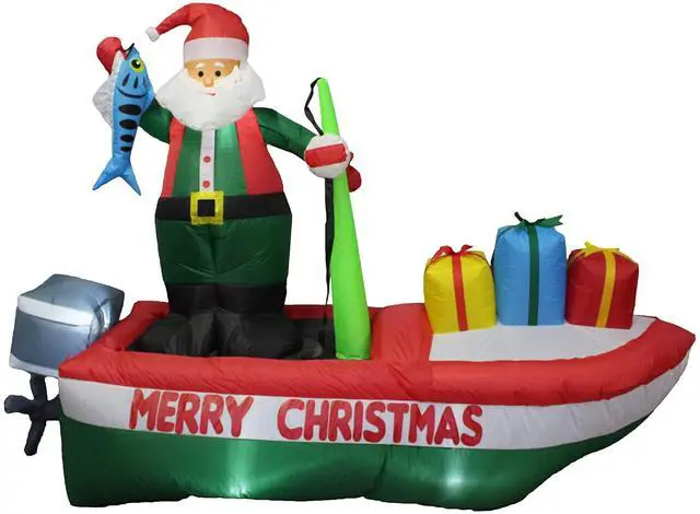 Main image of 8 Foot Long Inflatable Santa Claus on a Fishing Boat | Outdoor Yard Decoration, Built-in LED Lights, Self-Inflating Blower, Weather-Resistant Material