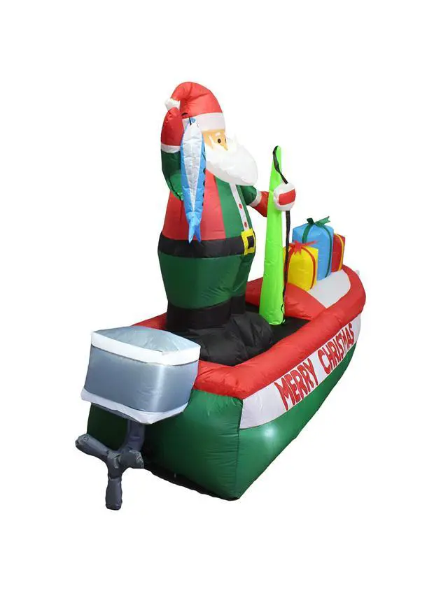 Alt view image 3 of 5 - 8 Foot Long Inflatable Santa Claus on a Fishing Boat | Outdoor Yard Decoration, Built-in LED Lights, Self-Inflating Blower, Weather-Resistant Material