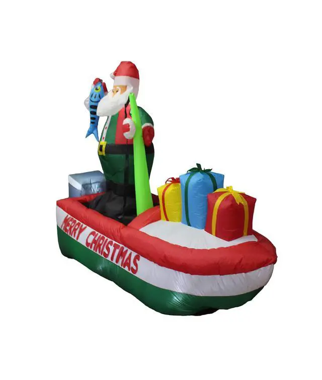 Alt view image 4 of 5 - 8 Foot Long Inflatable Santa Claus on a Fishing Boat | Outdoor Yard Decoration, Built-in LED Lights, Self-Inflating Blower, Weather-Resistant Material