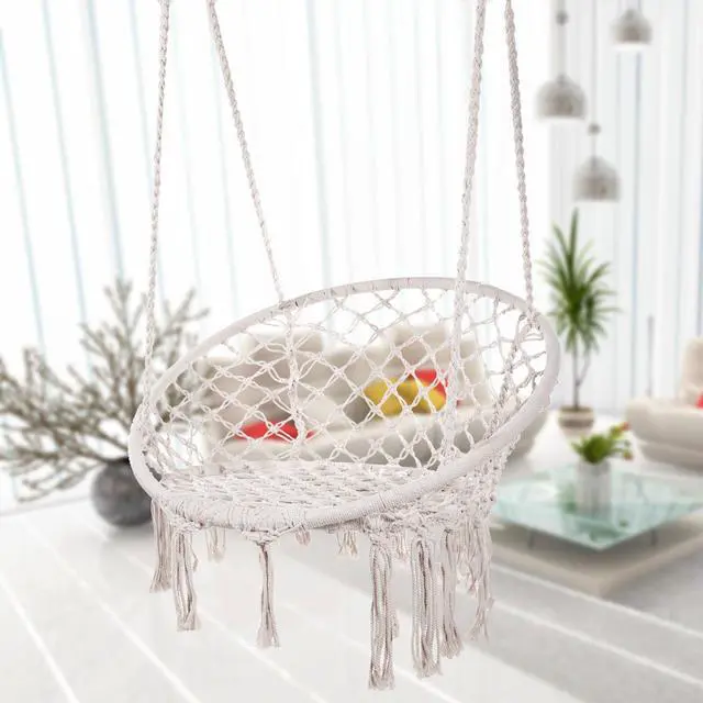 Main image of Caromy Hammock Chair Macrame Swing, Hanging Lounge Mesh Chair Durable Cotton Rope Swing for Bedroom, Patio, Garden, Deck, Yard, Max Capacity 265 Lbs (White)