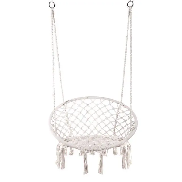 Alt view image 5 of 5 - Caromy Hammock Chair Macrame Swing, Hanging Lounge Mesh Chair Durable Cotton Rope Swing for Bedroom, Patio, Garden, Deck, Yard, Max Capacity 265 Lbs (White)
