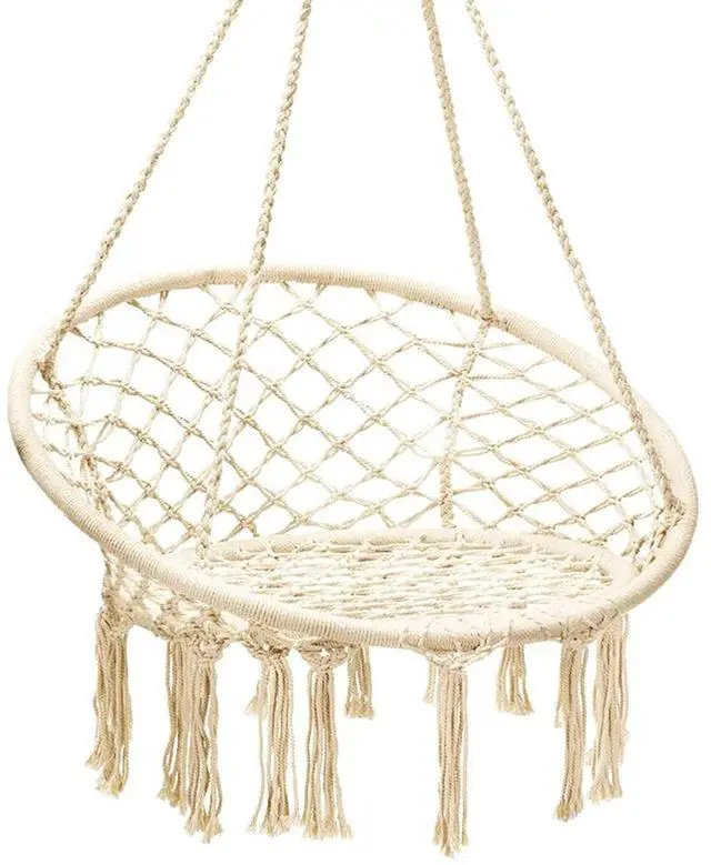 Main image of Hanging Hammock Chair, Macrame Hanging Chair 330 Pounds Capacity, Cotton Rope Handwoven Tassels Porch Swing Chair for Bedroom, Living Room, Yard, Garden, Balcony, Indoor/Outdoor (Beige)