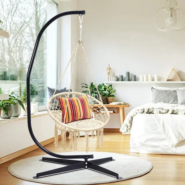 Alt view image 3 of 6 - Hanging Hammock Chair, Macrame Hanging Chair 330 Pounds Capacity, Cotton Rope Handwoven Tassels Porch Swing Chair for Bedroom, Living Room, Yard, Garden, Balcony, Indoor/Outdoor (Beige)