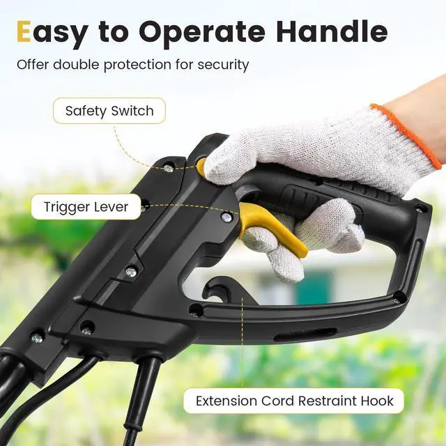 Alt view image 4 of 6 - Corded Electric Tiller Cultivator, 10 Amp Powerful Foldable Garden Rototiller w/ 14 Inch Tilling Width & 9 Inch Working Depth, Safety Lock, Gardening Machine for Lawn Soil Digging