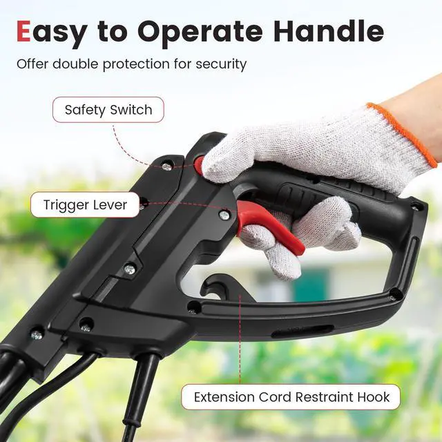 Alt view image 4 of 6 - Corded Electric Tiller Cultivator, 10 Amp Powerful Foldable Garden Rototiller w/ 14 Inch Tilling Width & 9 Inch Working Depth, Safety Lock, Gardening Machine for Lawn Soil Digging
