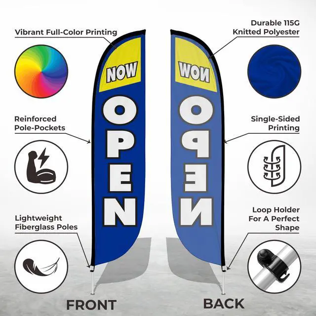 Alt view image 2 of 6 - Feather Flag Pole Kit - 12 Feet Tall Advertising Flag Banner with Fiberglass Pole Kit and Ground Spike for Business Promotion - Grand Opening Flags - Now Open Blue & Yellow (10M1200029)