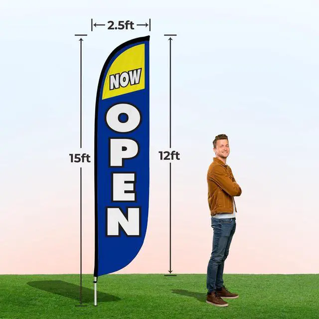 Alt view image 4 of 6 - Feather Flag Pole Kit - 12 Feet Tall Advertising Flag Banner with Fiberglass Pole Kit and Ground Spike for Business Promotion - Grand Opening Flags - Now Open Blue & Yellow (10M1200029)