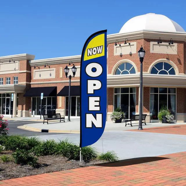 Alt view image 5 of 6 - Feather Flag Pole Kit - 12 Feet Tall Advertising Flag Banner with Fiberglass Pole Kit and Ground Spike for Business Promotion - Grand Opening Flags - Now Open Blue & Yellow (10M1200029)