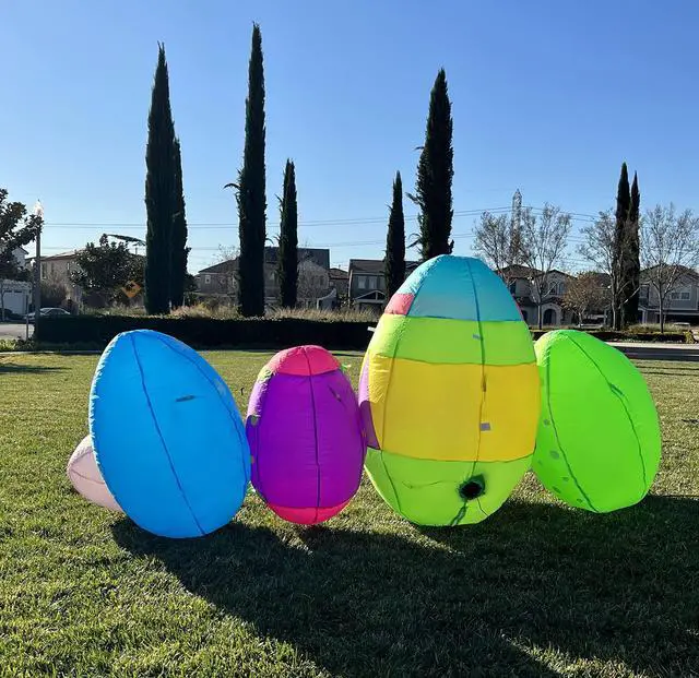 Alt view image 5 of 6 - 8 Foot Long Inflatable Colorful Seven Easter Eggs Yard Decoration | Party Fun Patch, Hunt Theme, Blow Up, Cute Design