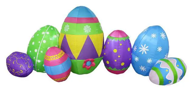 Alt view image 6 of 6 - 8 Foot Long Inflatable Colorful Seven Easter Eggs Yard Decoration | Party Fun Patch, Hunt Theme, Blow Up, Cute Design