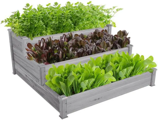 Main image of 3 Tier Raised Garden Bed Wood Garden Box Wooden Vegetables/Flower/Herb Elevated Garden Planter Boxes Outdoor, Gray