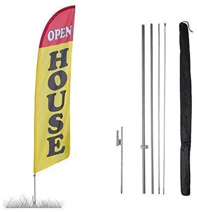 Main image of Open House Feather Flag Kit - 13.5ft Swooper Flag with Pole Set and Ground Spike - Open Houses, Realtors, Rentals - Printed in the USA