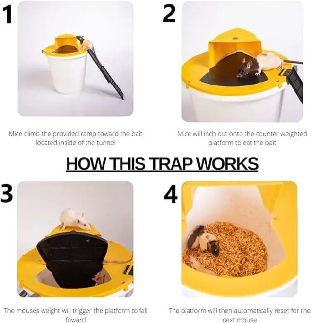 Alt view image 2 of 6 - Mice Mouse Trap Bucket Flip Lid,Mouse Trap Bucket Indoor Outdoor,Humane Mouse Trap,Mouse Trap Bucket Lid Auto Reset | 5 Gallon Bucket Compatible | Mouse Trap Bucket Lid (2 Pack)