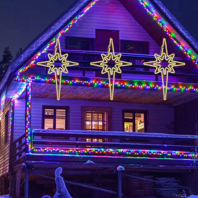 Alt view image 3 of 6 - Large 25"x16" Twinkle 408 LED Bethlehem Star, Super-Bright Warm White LEDs Outdoor Christmas Decoration with 11 Functions and Timer Waterproof for Home Party Wall Hanging