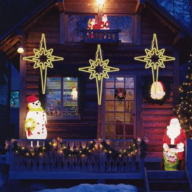 Alt view image 5 of 6 - Large 25"x16" Twinkle 408 LED Bethlehem Star, Super-Bright Warm White LEDs Outdoor Christmas Decoration with 11 Functions and Timer Waterproof for Home Party Wall Hanging