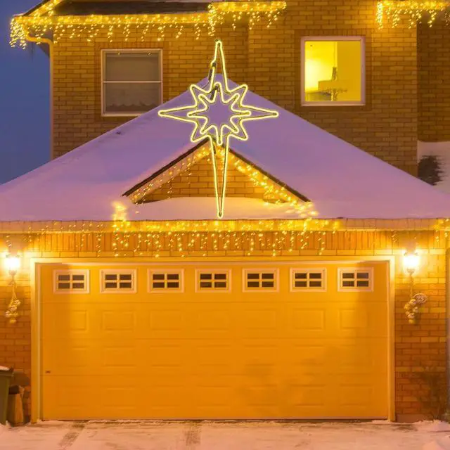 Alt view image 6 of 6 - Large 25"x16" Twinkle 408 LED Bethlehem Star, Super-Bright Warm White LEDs Outdoor Christmas Decoration with 11 Functions and Timer Waterproof for Home Party Wall Hanging