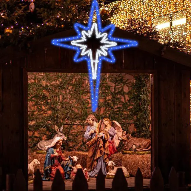 Alt view image 2 of 6 - 28" LED Christmas Star of Bethlehem - Outdoor, Lighted Stars for Wall, Hanging Decorations (Blue and White)