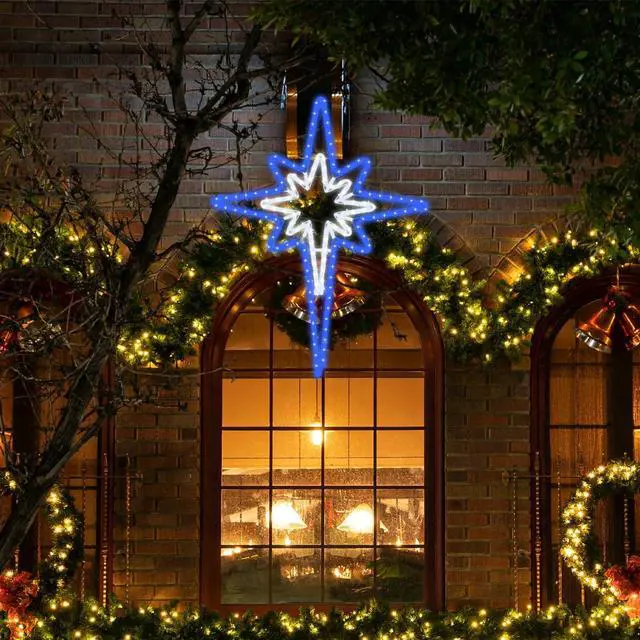 Alt view image 3 of 6 - 28" LED Christmas Star of Bethlehem - Outdoor, Lighted Stars for Wall, Hanging Decorations (Blue and White)