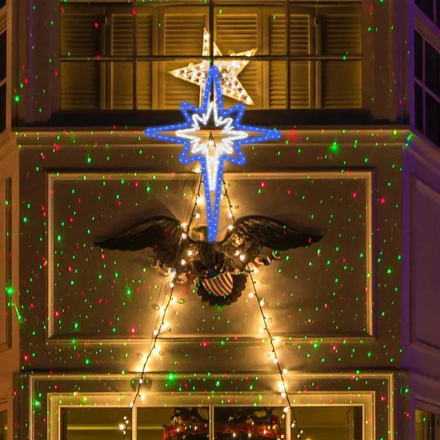 Alt view image 5 of 6 - 28" LED Christmas Star of Bethlehem - Outdoor, Lighted Stars for Wall, Hanging Decorations (Blue and White)