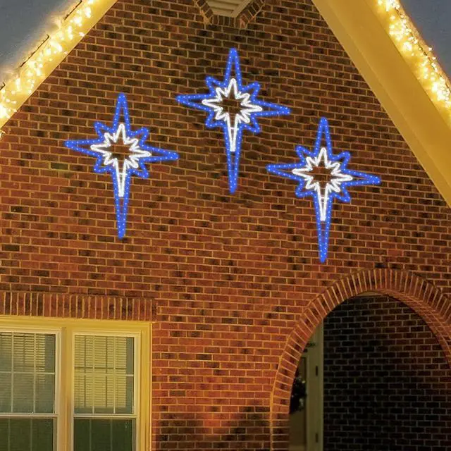 Alt view image 6 of 6 - 28" LED Christmas Star of Bethlehem - Outdoor, Lighted Stars for Wall, Hanging Decorations (Blue and White)