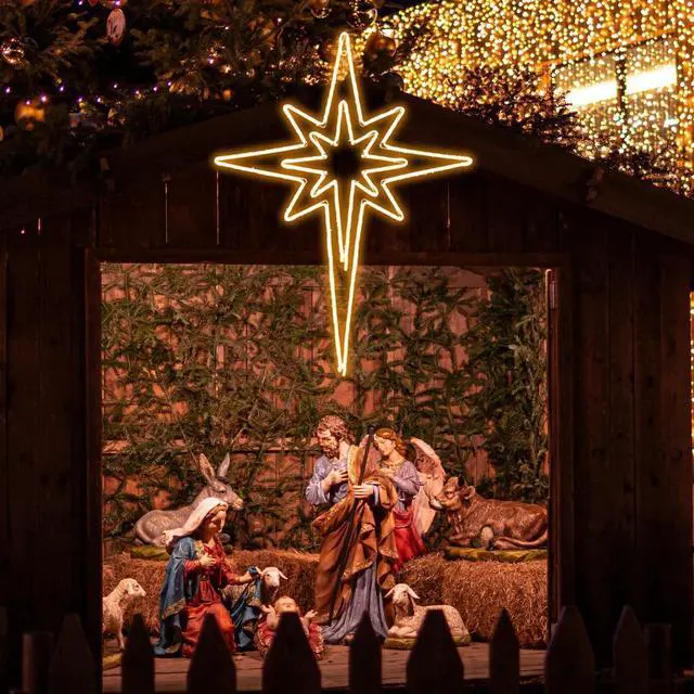 Alt view image 2 of 6 - 28" 144LED Twinkle Bethlehem Star, Super-Bright Warm LED Christmas Decoration with 11 Functions and Timer, Waterproof for Outdoor Hanging, Decorative Star Light