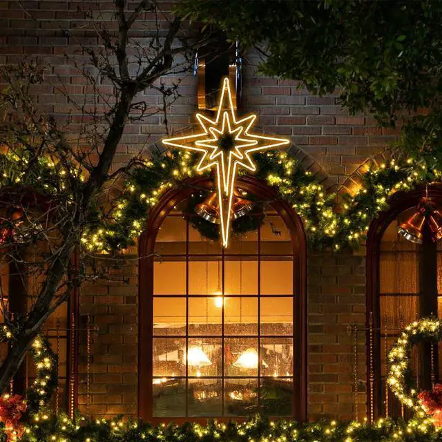 Alt view image 3 of 6 - 28" 144LED Twinkle Bethlehem Star, Super-Bright Warm LED Christmas Decoration with 11 Functions and Timer, Waterproof for Outdoor Hanging, Decorative Star Light