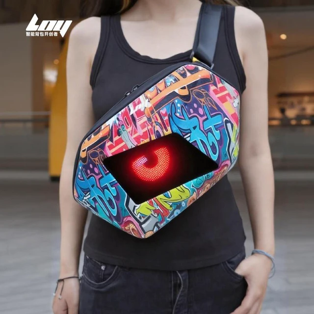 Main image of S1-2 LED Motorcycle Hard Shell Satchel, P2 48×48 Pixel LED Screen, Bluetooth APP Custom Display, 4L Riding Chest Bag, Powered by Mobile Power Bank