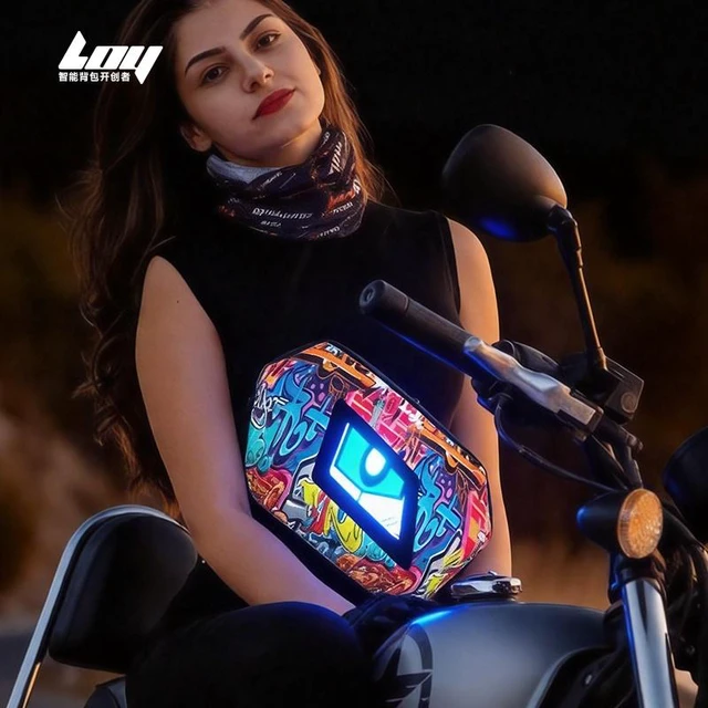 Alt view image 2 of 5 - S1-2 LED Motorcycle Hard Shell Satchel, P2 48×48 Pixel LED Screen, Bluetooth APP Custom Display, 4L Riding Chest Bag, Powered by Mobile Power Bank
