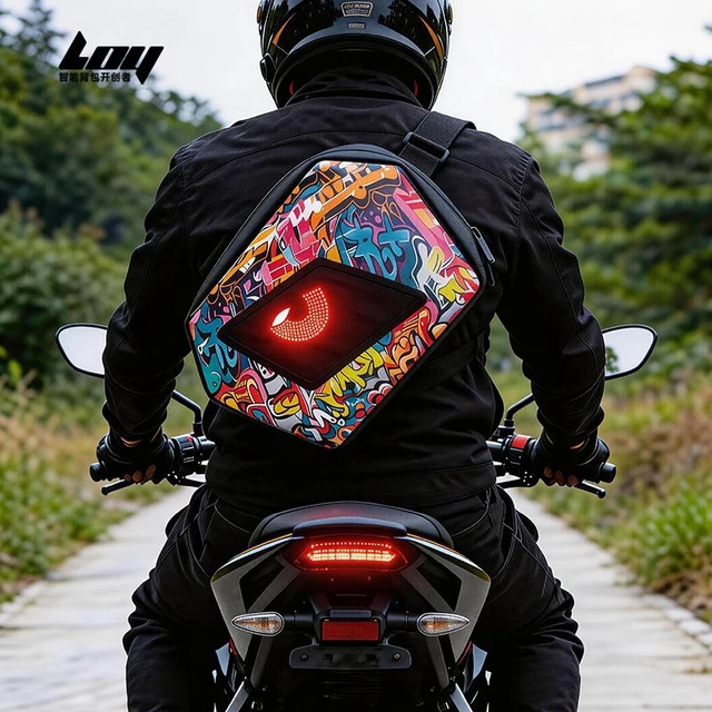 Alt view image 3 of 5 - S1-2 LED Motorcycle Hard Shell Satchel, P2 48×48 Pixel LED Screen, Bluetooth APP Custom Display, 4L Riding Chest Bag, Powered by Mobile Power Bank
