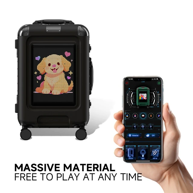 Alt view image 3 of 5 - L5-1 Smart LED Display Luggage Black, 35L Hard Shell Carry-on Suitcase, Bluetooth Control, ABS+PC Hardside Rolling Travel Luggage, 57×37×23cm