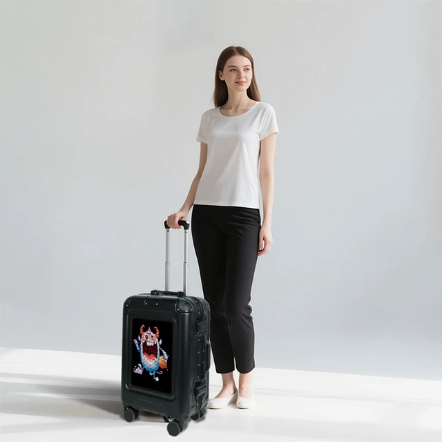Alt view image 4 of 5 - L5-1 Smart LED Display Luggage Black, 35L Hard Shell Carry-on Suitcase, Bluetooth Control, ABS+PC Hardside Rolling Travel Luggage, 57×37×23cm
