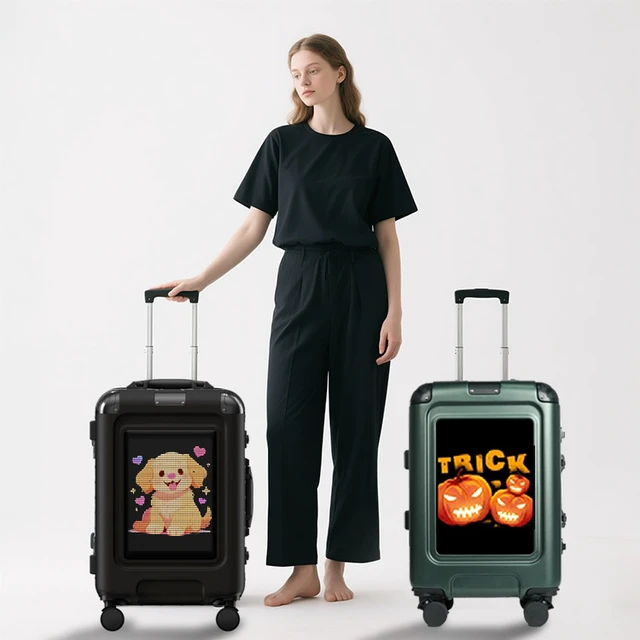 Alt view image 5 of 5 - L5-1 Smart LED Display Luggage Black, 35L Hard Shell Carry-on Suitcase, Bluetooth Control, ABS+PC Hardside Rolling Travel Luggage, 57×37×23cm